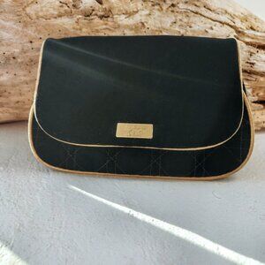 Vintage Dior Parfums Cosmetic Bag Black Quilted Velvet & Gold Trim – Never Used
